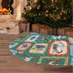 Australia Wildlife Christmas Stamps Tree Skirt Green Aussie Native Animal Seamless Pattern