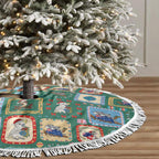 Australia Wildlife Christmas Stamps Tree Skirt Green Aussie Native Animal Seamless Pattern