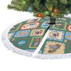 Australia Wildlife Christmas Stamps Tree Skirt Green Aussie Native Animal Seamless Pattern