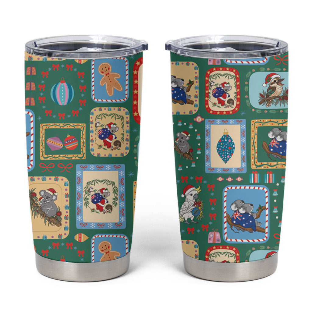 Australia Wildlife Christmas Stamp Tumbler Cup Green Aussie Native Animal Seamless Pattern