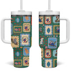 Australia Wildlife Christmas Stamp Tumbler With Handle Green Aussie Native Animal Seamless Pattern