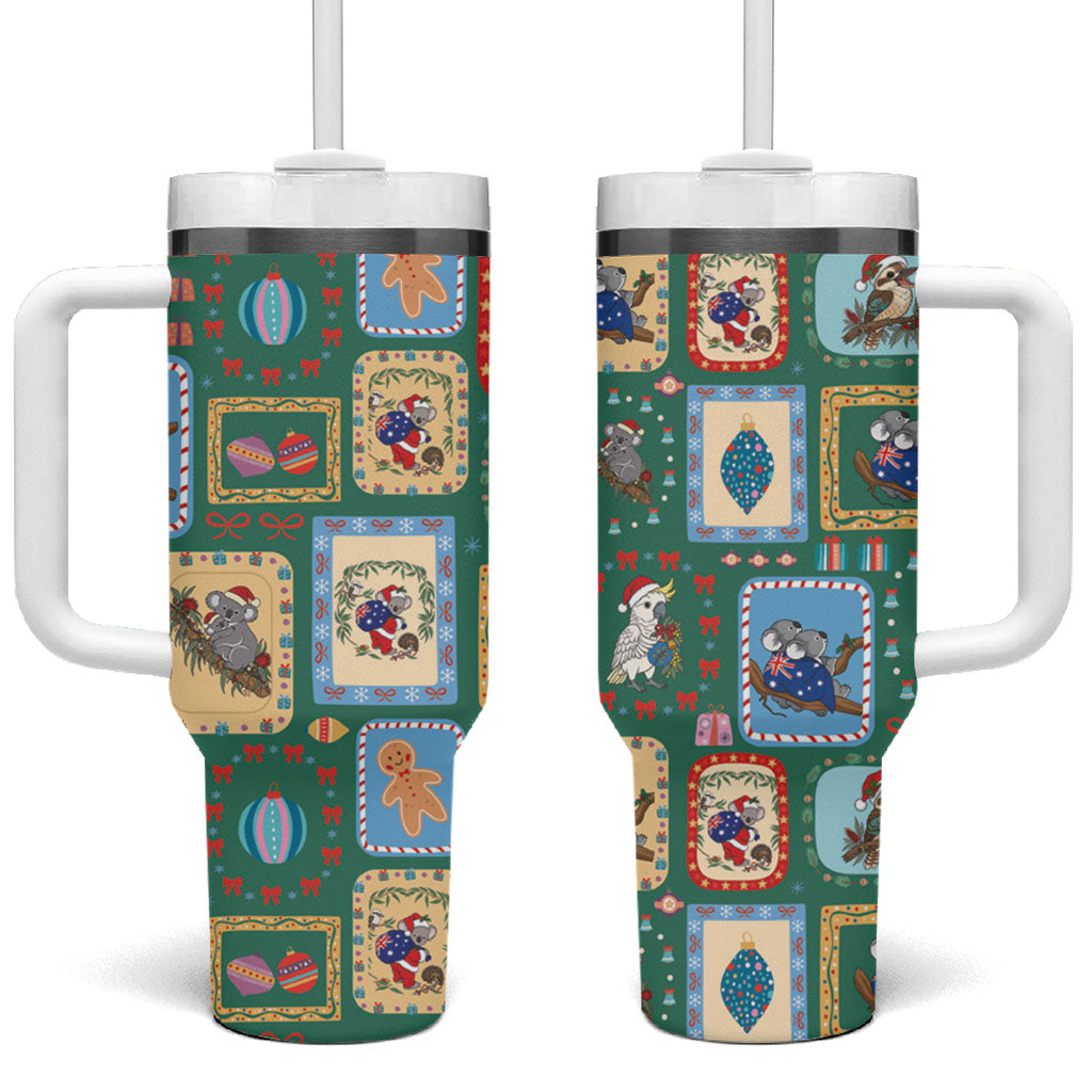 Australia Wildlife Christmas Stamp Tumbler With Handle Green Aussie Native Animal Seamless Pattern