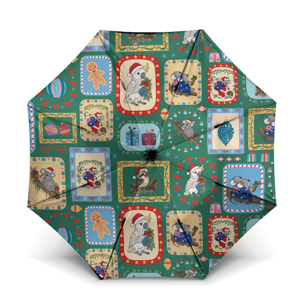 Australia Wildlife Christmas Stamp Umbrella Green Aussie Native Animal Seamless Pattern