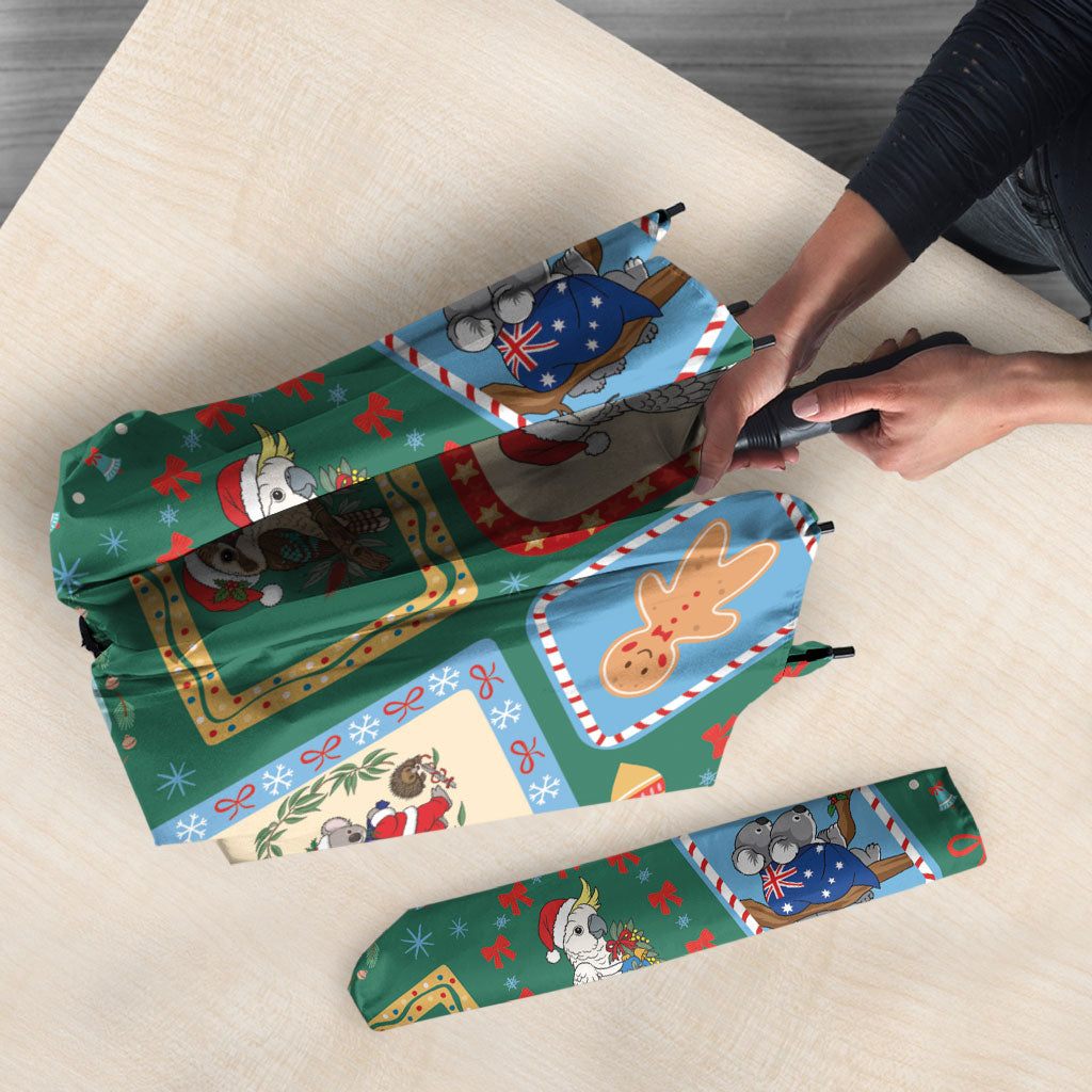 Australia Wildlife Christmas Stamp Umbrella Green Aussie Native Animal Seamless Pattern
