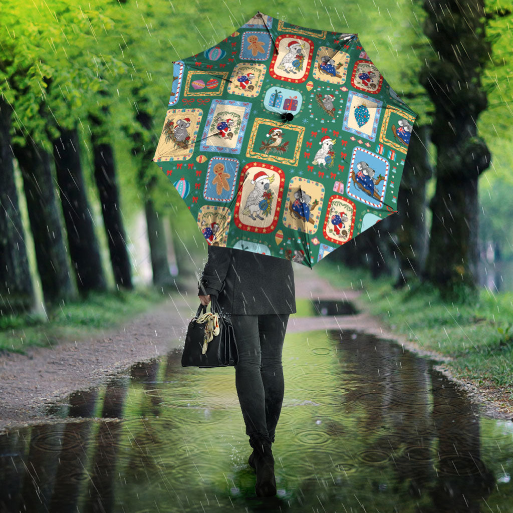 Australia Wildlife Christmas Stamp Umbrella Green Aussie Native Animal Seamless Pattern
