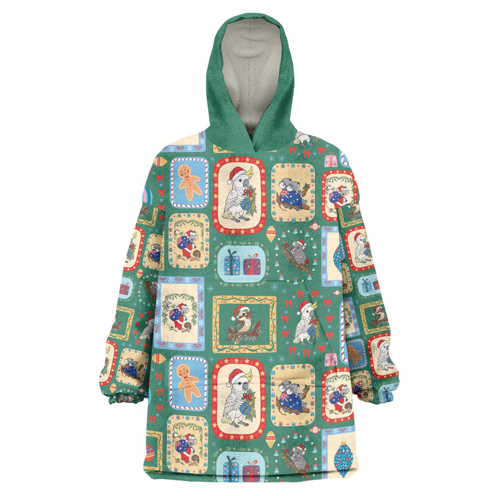 Australia Wildlife Christmas Stamp Wearable Blanket Hoodie Green Aussie Native Animal Seamless Pattern