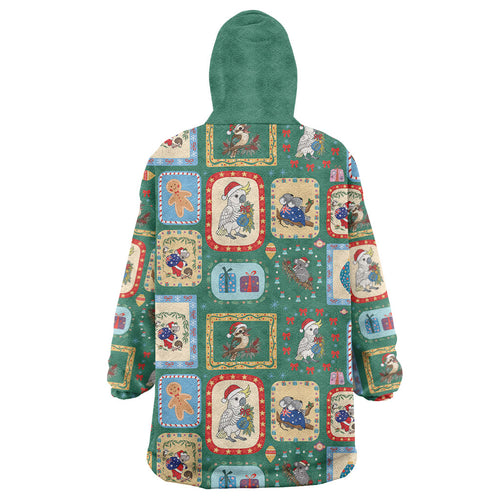 Australia Wildlife Christmas Stamp Wearable Blanket Hoodie Green Aussie Native Animal Seamless Pattern