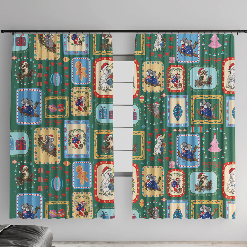 Australia Wildlife Christmas Stamp Window Curtain Green Aussie Native Animal Seamless Pattern