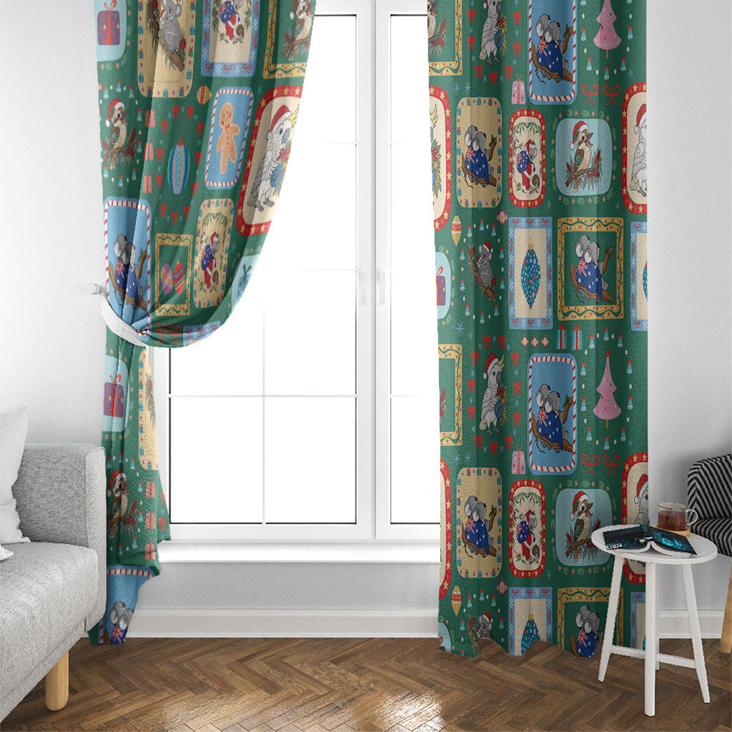 Australia Wildlife Christmas Stamp Window Curtain Green Aussie Native Animal Seamless Pattern