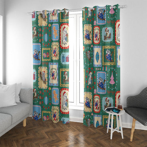 Australia Wildlife Christmas Stamp Window Curtain Green Aussie Native Animal Seamless Pattern
