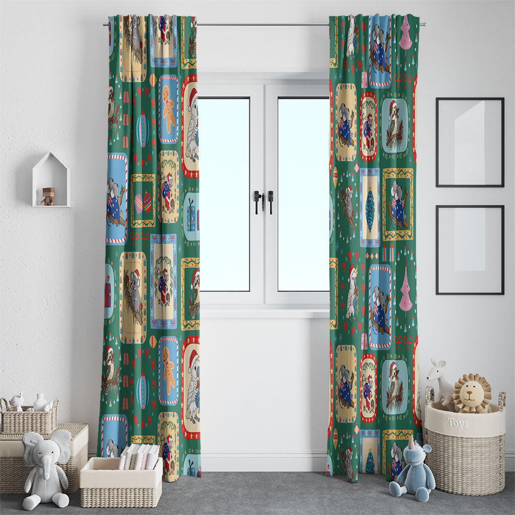 Australia Wildlife Christmas Stamp Window Curtain Green Aussie Native Animal Seamless Pattern