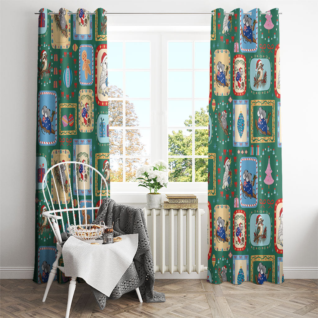 Australia Wildlife Christmas Stamp Window Curtain Green Aussie Native Animal Seamless Pattern