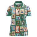 Australia Wildlife Christmas Stamp Women Polo Shirt Green Aussie Native Animal Seamless Pattern