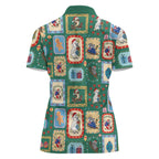 Australia Wildlife Christmas Stamp Women Polo Shirt Green Aussie Native Animal Seamless Pattern