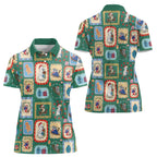 Australia Wildlife Christmas Stamp Women Polo Shirt Green Aussie Native Animal Seamless Pattern