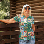 Australia Wildlife Christmas Stamp Women Polo Shirt Green Aussie Native Animal Seamless Pattern