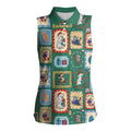 Australia Wildlife Christmas Stamp Women Sleeveless Polo Shirt Green Aussie Native Animal Seamless Pattern