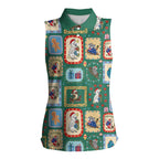 Australia Wildlife Christmas Stamp Women Sleeveless Polo Shirt Green Aussie Native Animal Seamless Pattern
