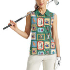 Australia Wildlife Christmas Stamp Women Sleeveless Polo Shirt Green Aussie Native Animal Seamless Pattern