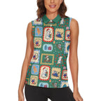 Australia Wildlife Christmas Stamp Women Sleeveless Polo Shirt Green Aussie Native Animal Seamless Pattern