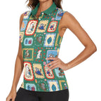 Australia Wildlife Christmas Stamp Women Sleeveless Polo Shirt Green Aussie Native Animal Seamless Pattern