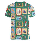 Australia Wildlife Christmas Stamp Women V-Neck T-Shirt Green Aussie Native Animal Seamless Pattern