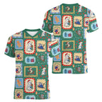 Australia Wildlife Christmas Stamp Women V-Neck T-Shirt Green Aussie Native Animal Seamless Pattern