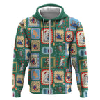 Australia Wildlife Christmas Stamp Zip Hoodie Green Aussie Native Animal Seamless Pattern