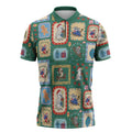 Australia Wildlife Christmas Stamp Zipper Polo Shirt Green Aussie Native Animal Seamless Pattern