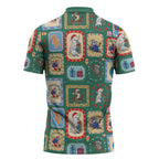 Australia Wildlife Christmas Stamp Zipper Polo Shirt Green Aussie Native Animal Seamless Pattern