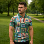 Australia Wildlife Christmas Stamp Zipper Polo Shirt Green Aussie Native Animal Seamless Pattern