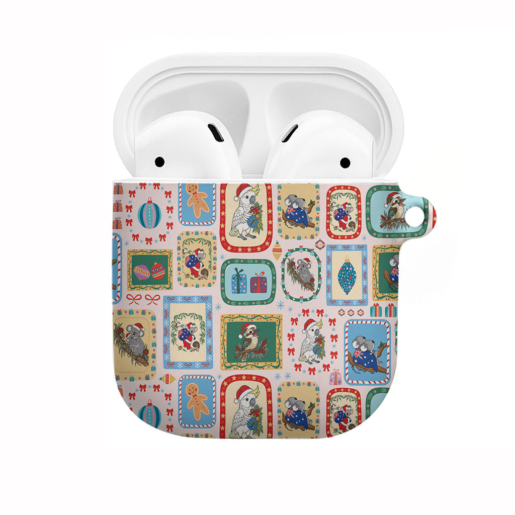 Australia Wildlife Christmas Stamp AirPods Case Pink Aussie Native Animal Seamless Pattern