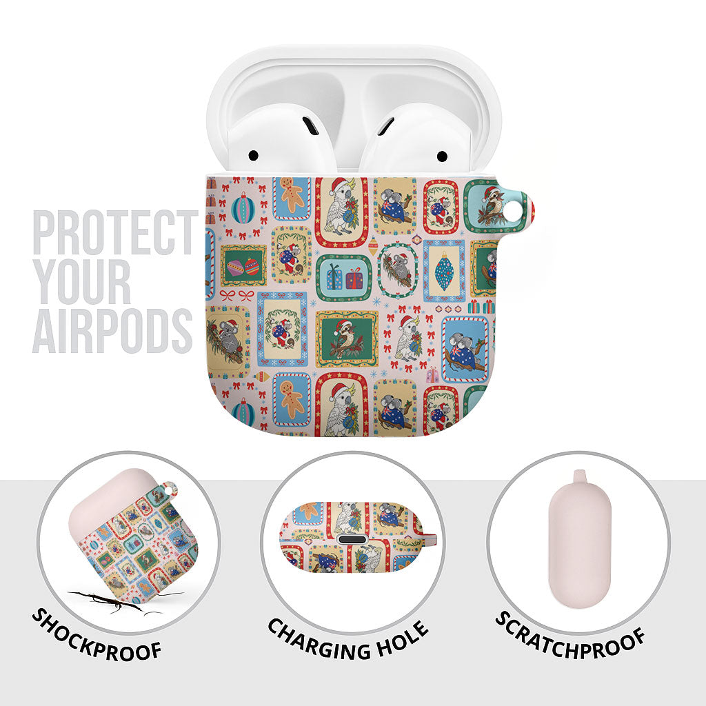 Australia Wildlife Christmas Stamp AirPods Case Pink Aussie Native Animal Seamless Pattern
