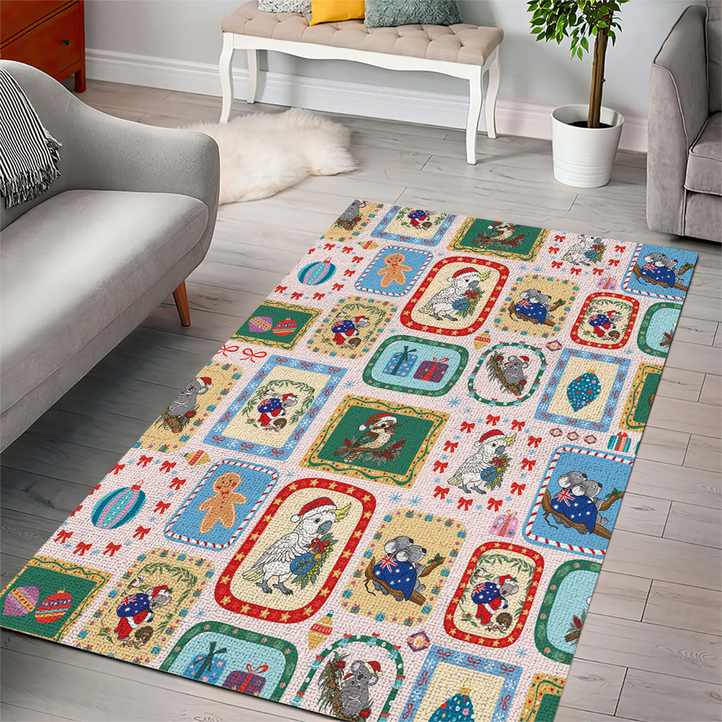 Australia Wildlife Christmas Stamp Area Rug Pink Aussie Native Animal Seamless Pattern