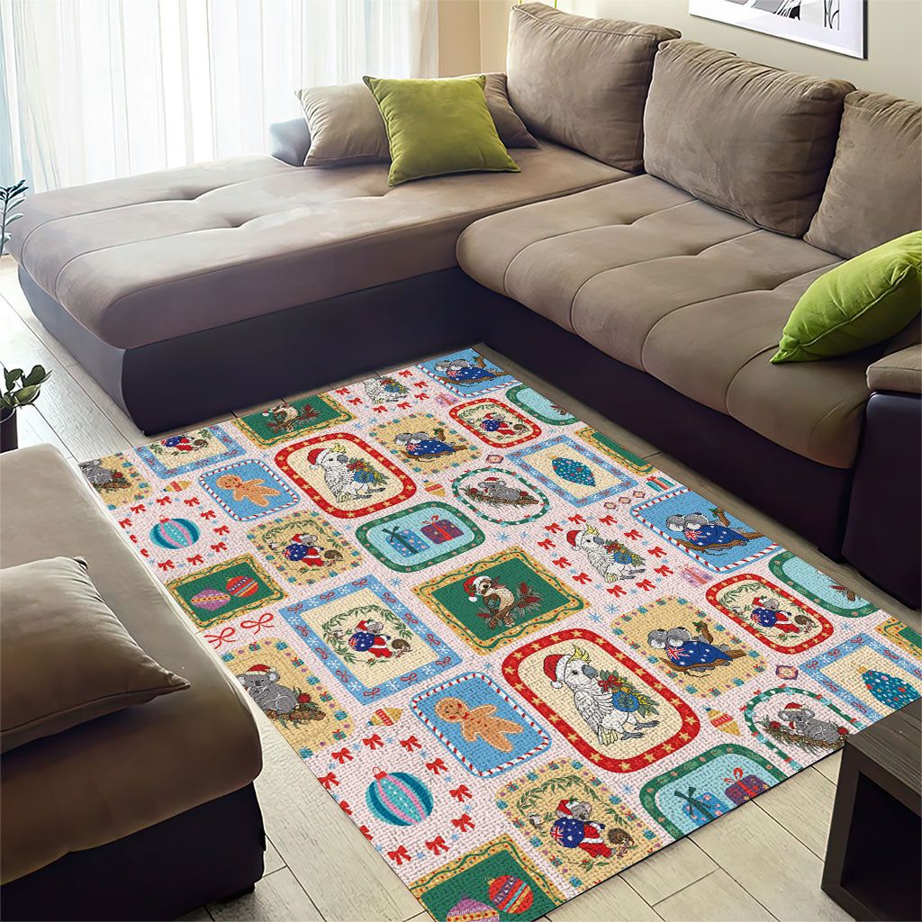Australia Wildlife Christmas Stamp Area Rug Pink Aussie Native Animal Seamless Pattern