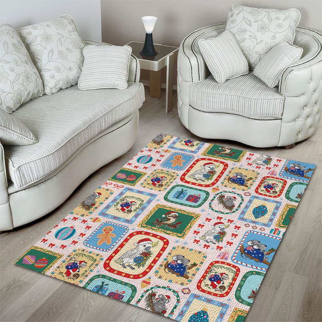 Australia Wildlife Christmas Stamp Area Rug Pink Aussie Native Animal Seamless Pattern