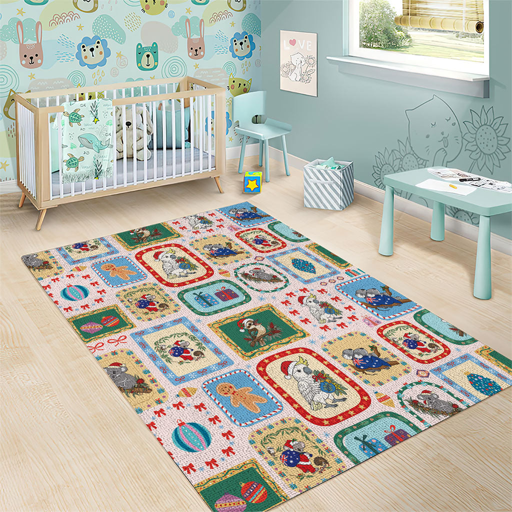 Australia Wildlife Christmas Stamp Area Rug Pink Aussie Native Animal Seamless Pattern