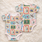 Australia Wildlife Christmas Stamp Baby Onesie Pink Aussie Native Animal Seamless Pattern