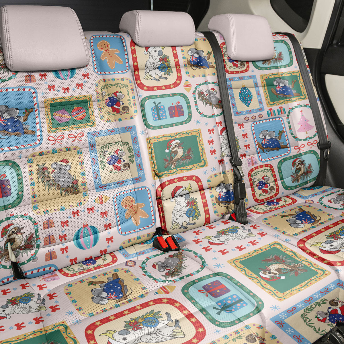 Australia Wildlife Christmas Stamp Back Car Seat Cover Pink Aussie Native Animal Seamless Pattern