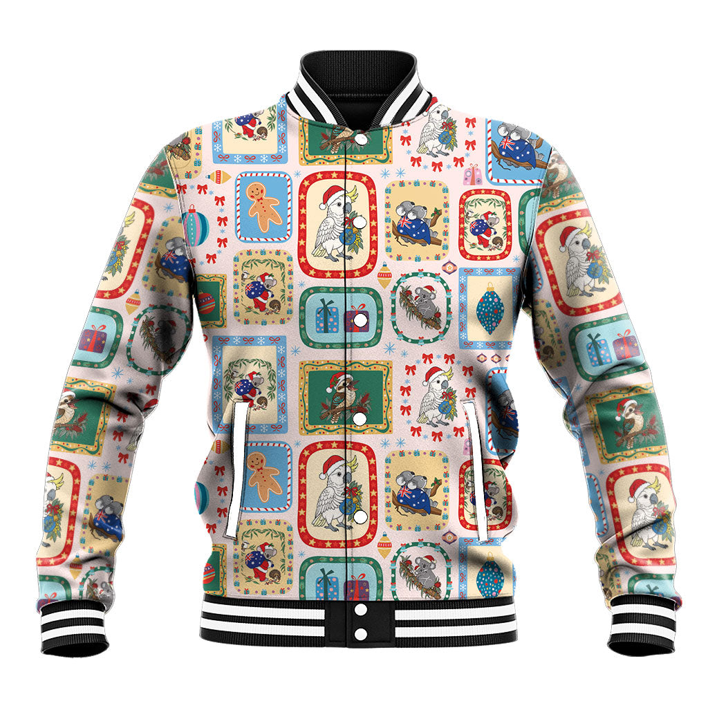 Australia Wildlife Christmas Stamp Baseball Jacket Pink Aussie Native Animal Seamless Pattern