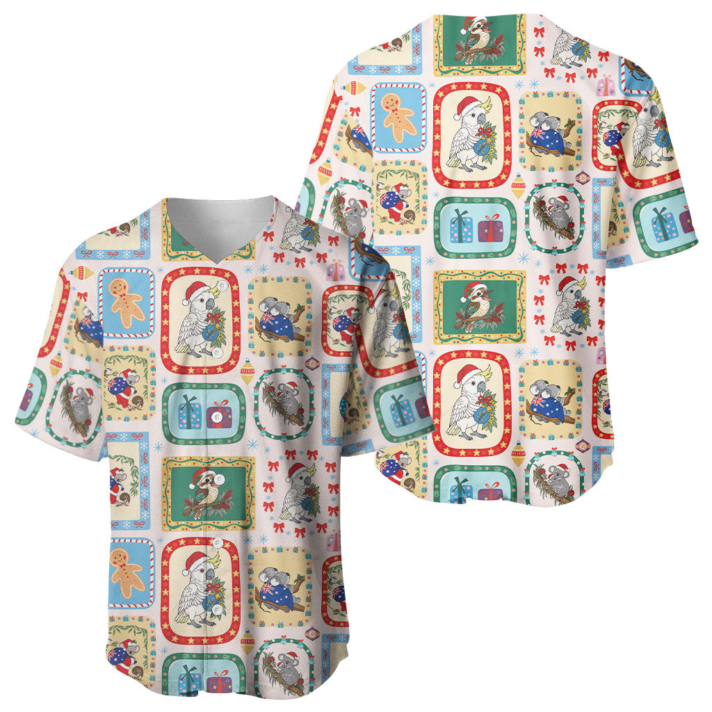 Australia Wildlife Christmas Stamp Baseball Jersey Pink Aussie Native Animal Seamless Pattern