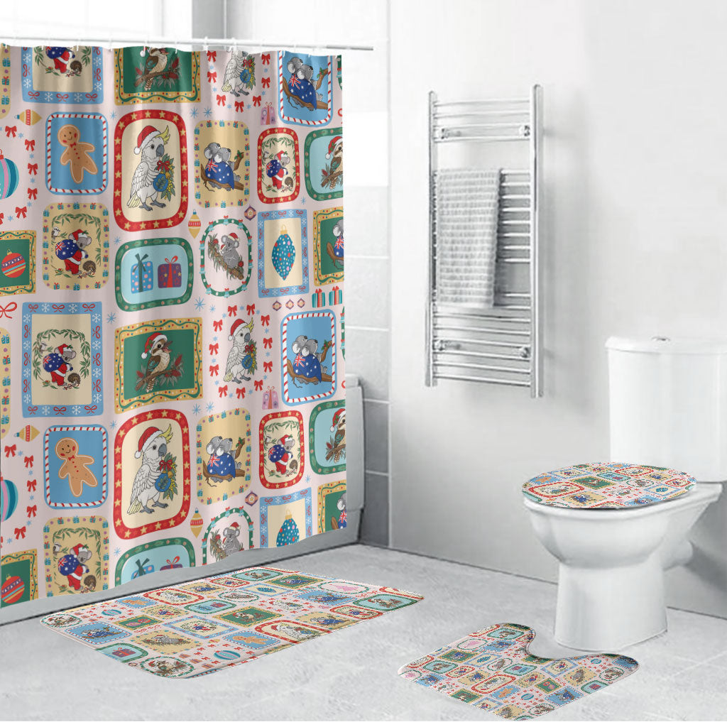 Australia Wildlife Christmas Stamp Bathroom Set Pink Aussie Native Animal Seamless Pattern