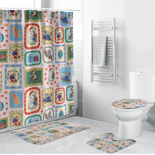 Australia Wildlife Christmas Stamp Bathroom Set Pink Aussie Native Animal Seamless Pattern