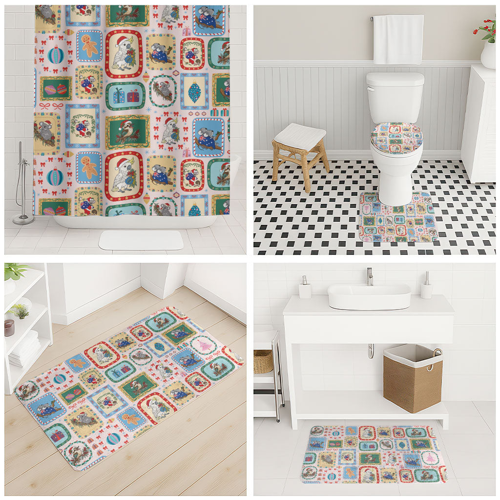 Australia Wildlife Christmas Stamp Bathroom Set Pink Aussie Native Animal Seamless Pattern