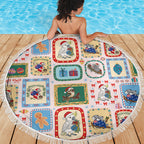 Australia Wildlife Christmas Stamp Beach Blanket Pink Aussie Native Animal Seamless Pattern