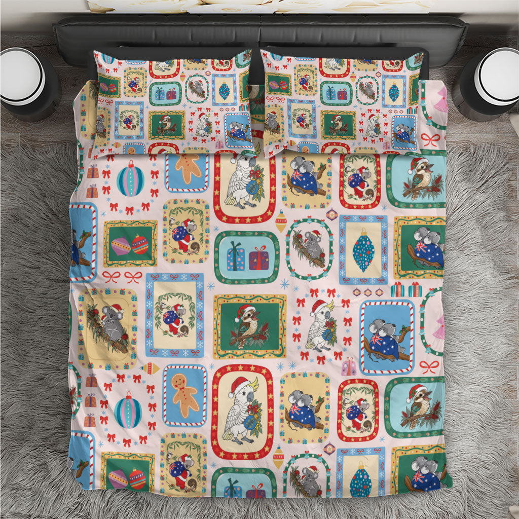 Australia Wildlife Christmas Stamp Bedding Set Pink Aussie Native Animal Seamless Pattern