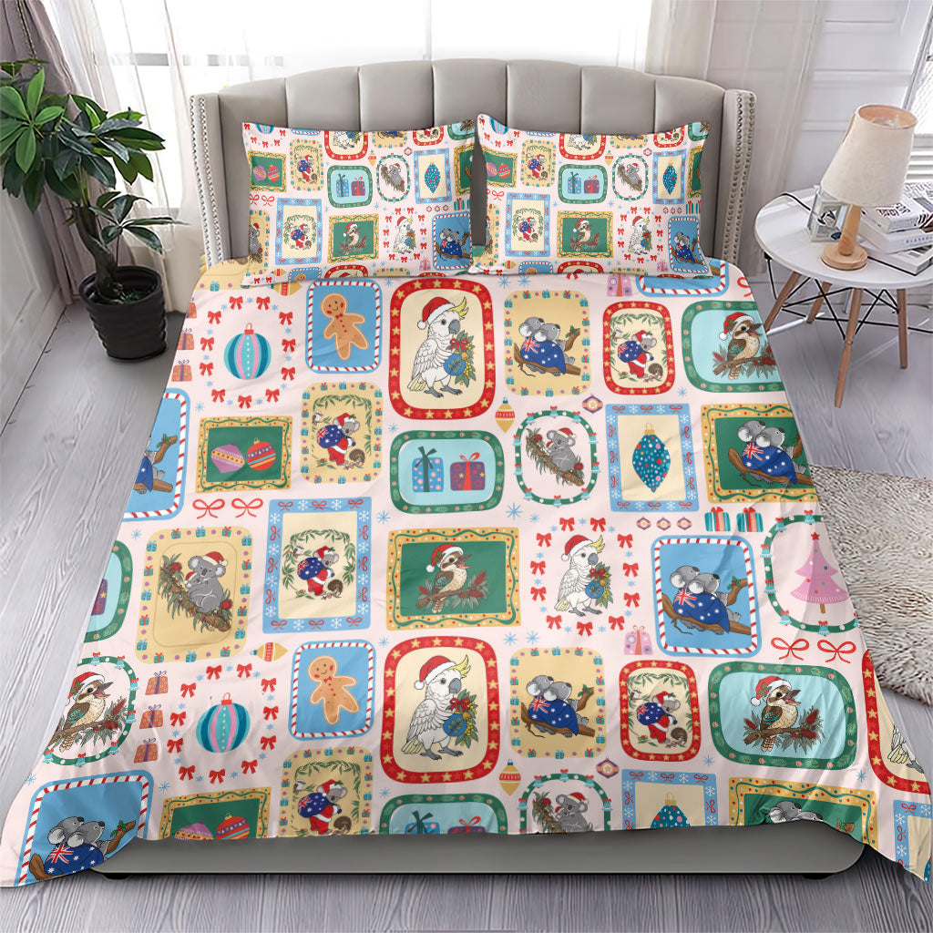 Australia Wildlife Christmas Stamp Bedding Set Pink Aussie Native Animal Seamless Pattern