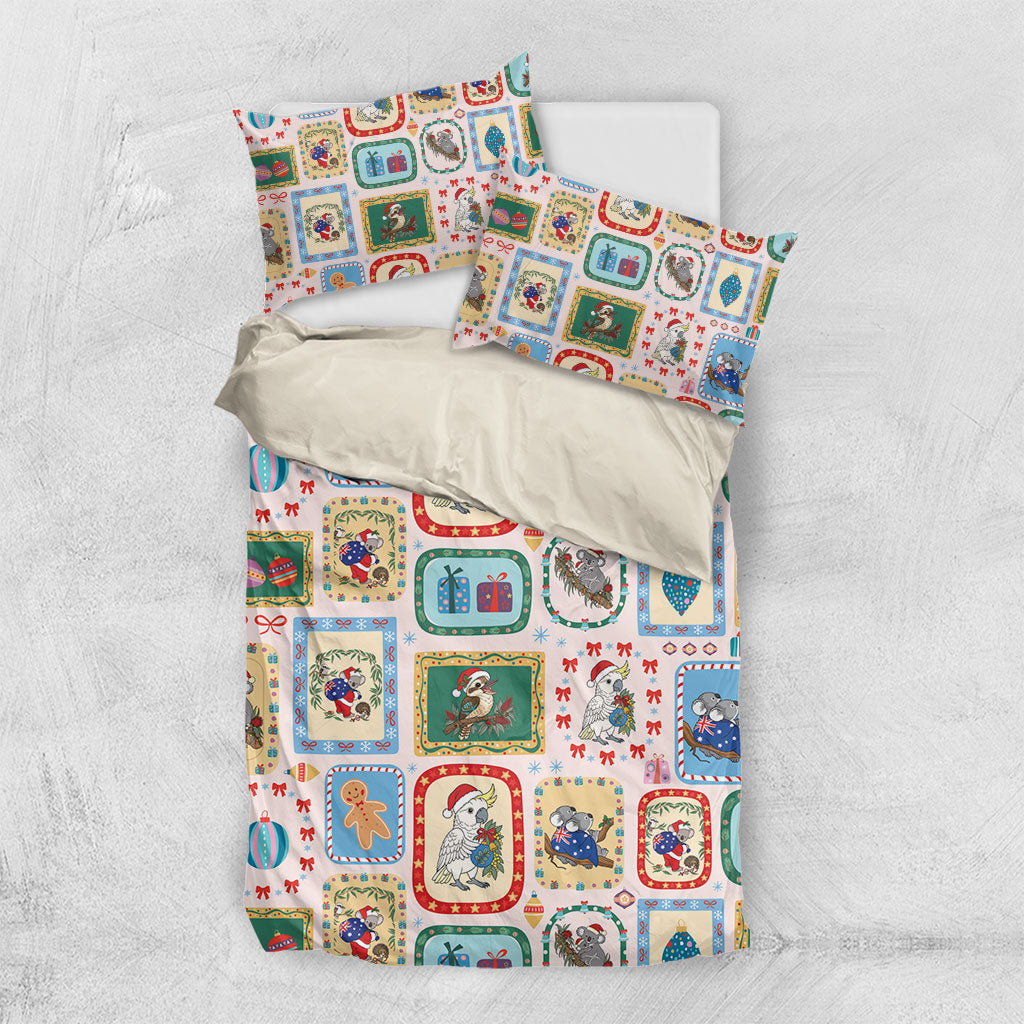 Australia Wildlife Christmas Stamp Bedding Set Pink Aussie Native Animal Seamless Pattern