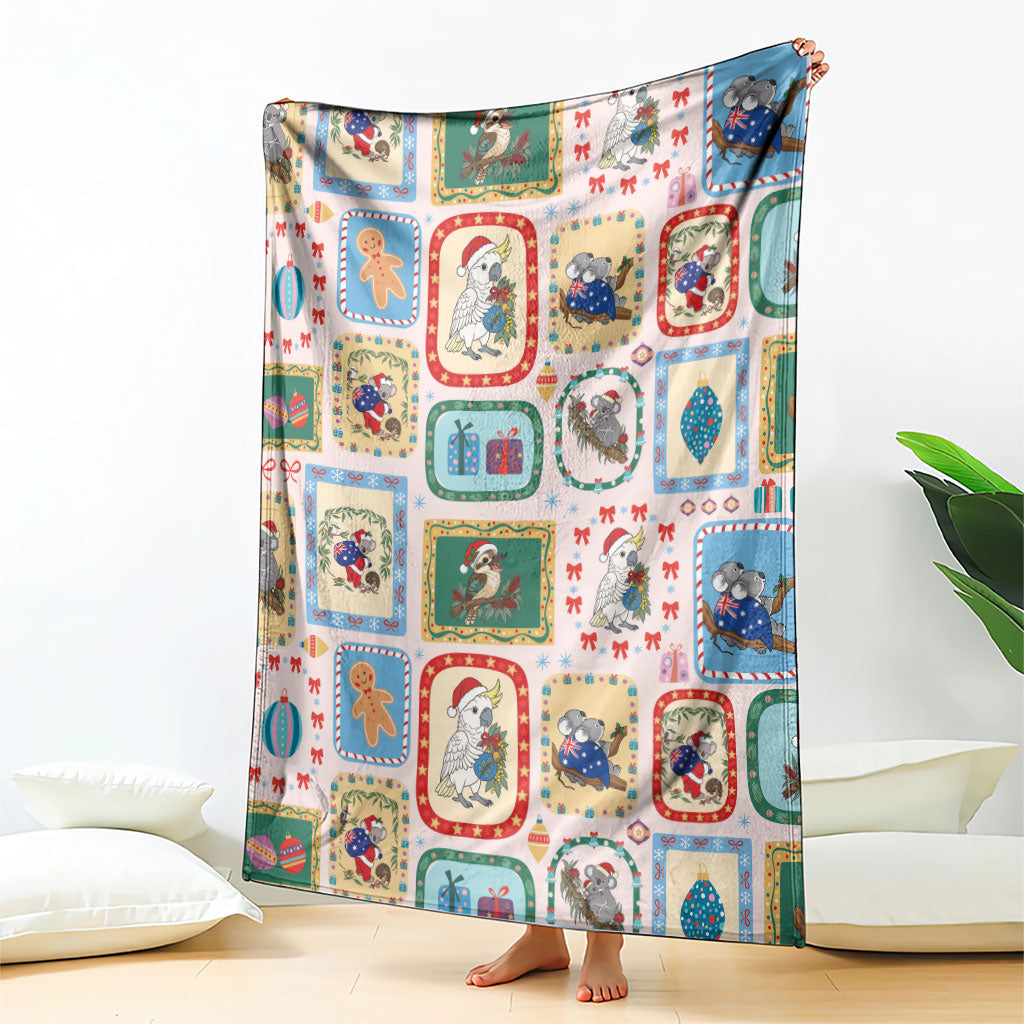 Australia Wildlife Christmas Stamp Blanket Pink Aussie Native Animal Seamless Pattern