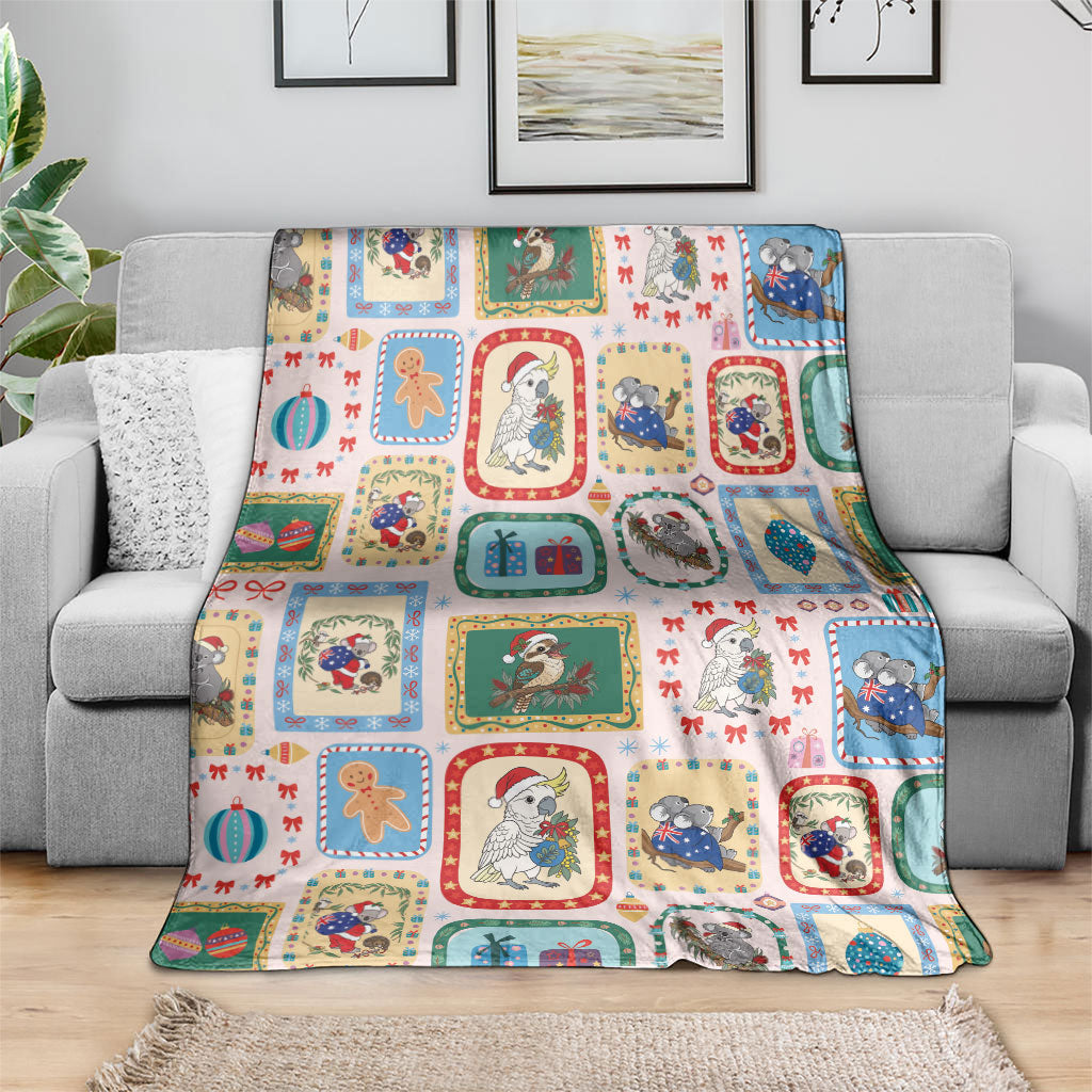 Australia Wildlife Christmas Stamp Blanket Pink Aussie Native Animal Seamless Pattern